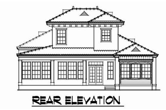 Exterior - Rear Elevation for Mediterranean House Plan #76-107 - 3 bed, 2.5 bath