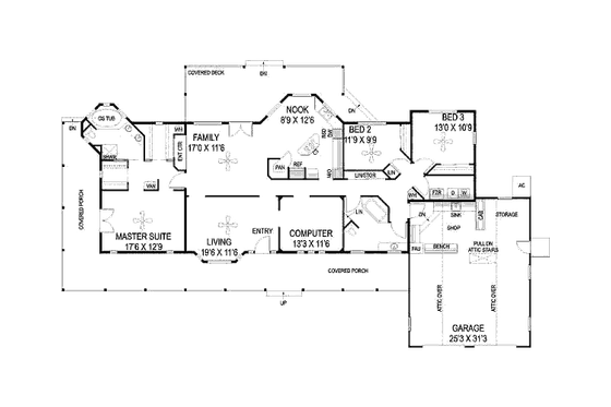 Floor Plan - Main Floor for Country House Plan #60-653 - 3 bed, 2 bath