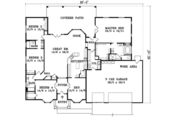 Floor Plan - Main Floor for Adobe / Southwestern House Plan #1-1204 - 4 bed, 3 bath