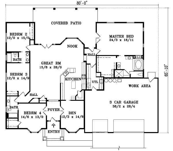 Adobe / Southwestern Floor Plan - Main Floor Plan #1-1204