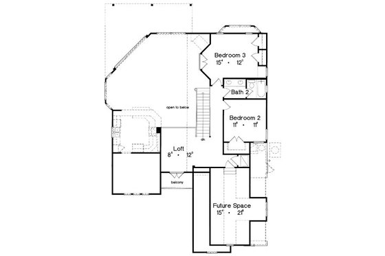 Floor Plan - Upper Floor for European House Plan #417-255 - 3 bed, 2.5 bath