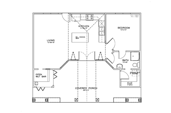 Floor Plan - Main Floor for Craftsman House Plan #8-287 - 1 bed, 1 bath