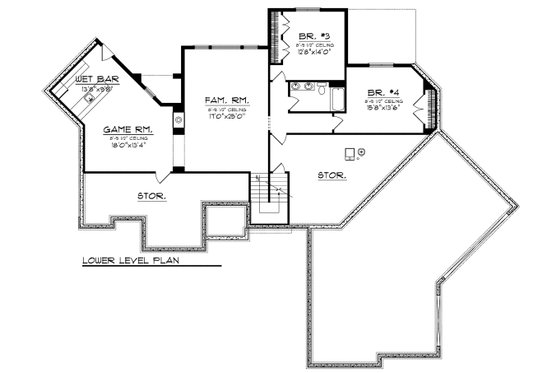 Floor Plan - Lower Floor for Craftsman House Plan #70-1130 - 4 bed, 3.5 bath