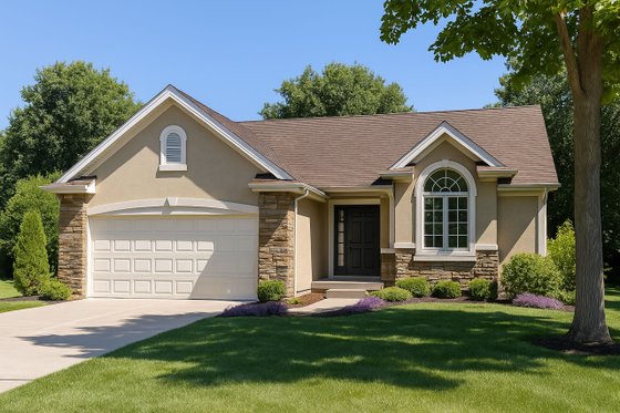 Exterior - Front Elevation for European House Plan #20-1509 - 2 bed, 2 bath