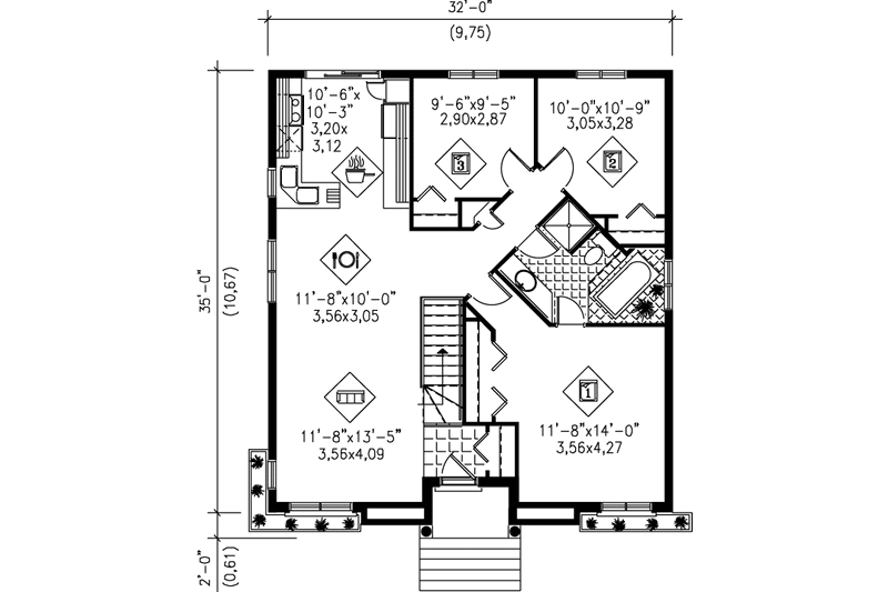 Dream House Plan - Floor Plan - Main Floor for Cottage House Plan #25-1081 - 3 bed, 1 bath