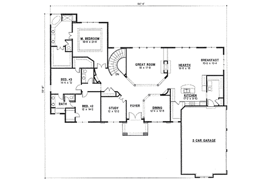 Floor Plan - Main Floor for Traditional House Plan #67-791 - 3 bed, 2 bath