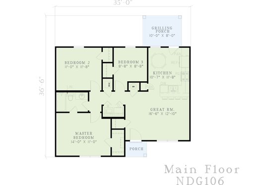 Floor Plan - Main Floor for Traditional House Plan #17-106 - 3 bed, 1 bath