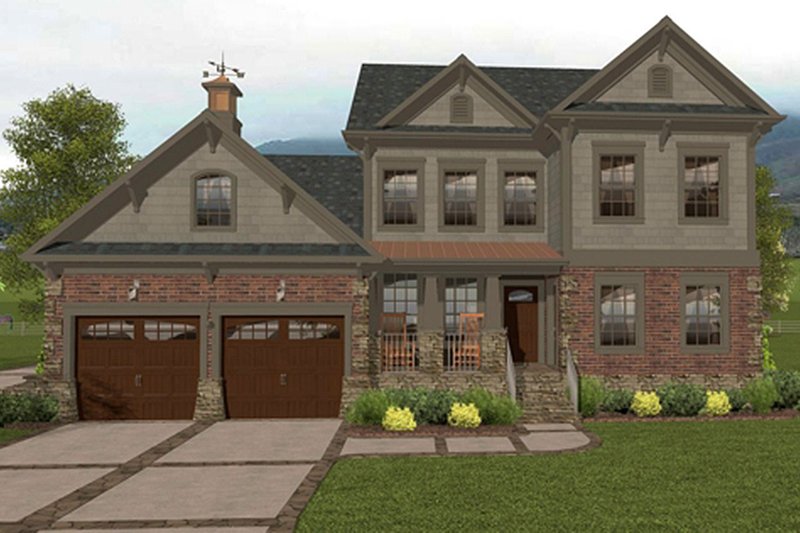 Architectural House Design - Craftsman Exterior - Front Elevation Plan #56-702