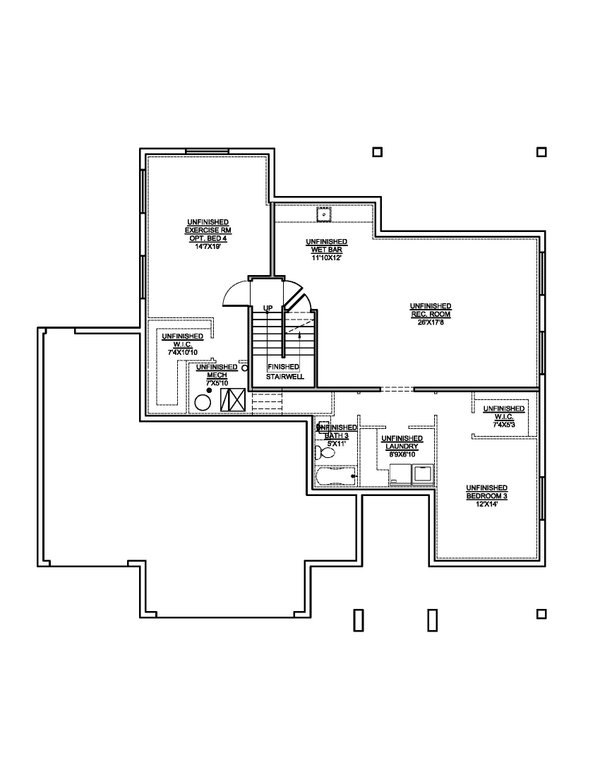 Architectural House Design - Farmhouse Floor Plan - Lower Floor Plan #1073-29