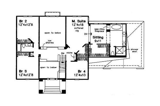 Floor Plan - Upper Floor for European House Plan #50-138 - 4 bed, 2.5 bath