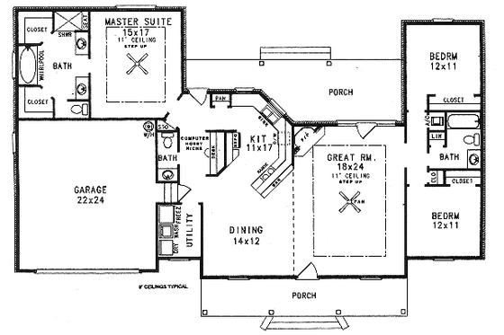 Floor Plan - Main Floor for European House Plan #14-115 - 3 bed, 2.5 bath
