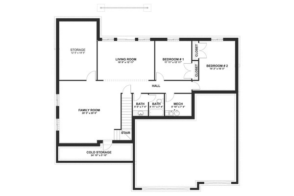 House Blueprint - Floor Plan - Lower Floor for Farmhouse House Plan #1060-487 - 4 bed, 3.5 bath