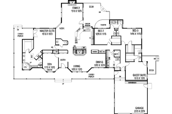 Floor Plan - Main Floor for Farmhouse House Plan #60-161 - 4 bed, 3.5 bath