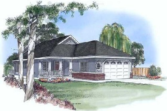 Exterior - Front Elevation for Traditional House Plan #409-104 - 3 bed, 2 bath