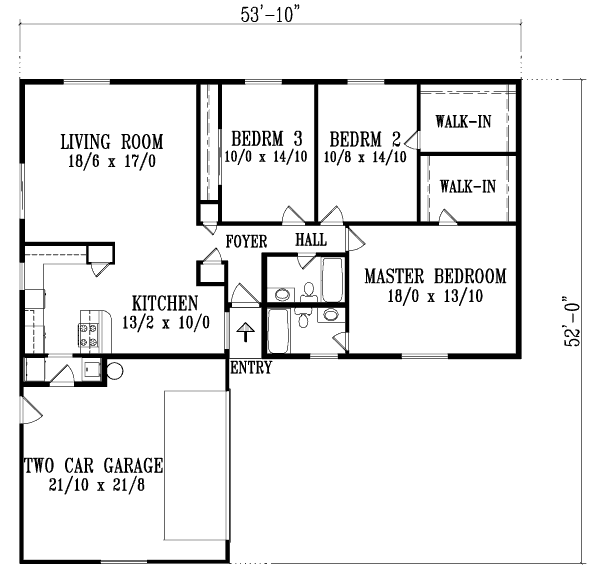 Ranch Style House Plan - 3 Beds 2 Baths 1624 Sq/Ft Plan #1-1310 ...