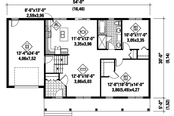 Floor Plan - Main Floor for Country House Plan #25-4387 - 2 bed, 1 bath