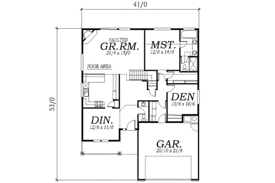 Floor Plan - Main Floor for Craftsman House Plan #130-104 - 4 bed, 2.5 bath
