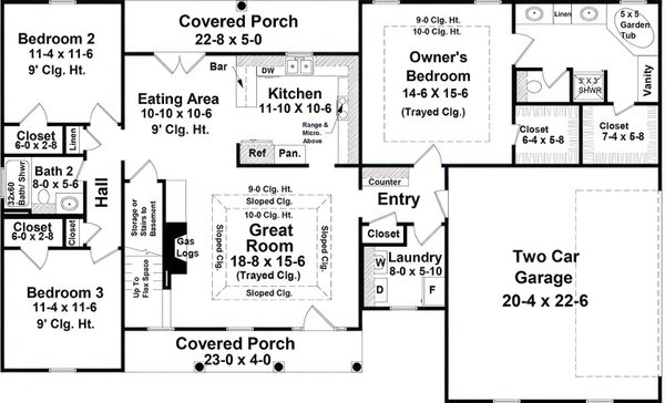 House Blueprint - Floor Plan - Main Floor for Country House Plan #21-651 - 3 bed, 2 bath