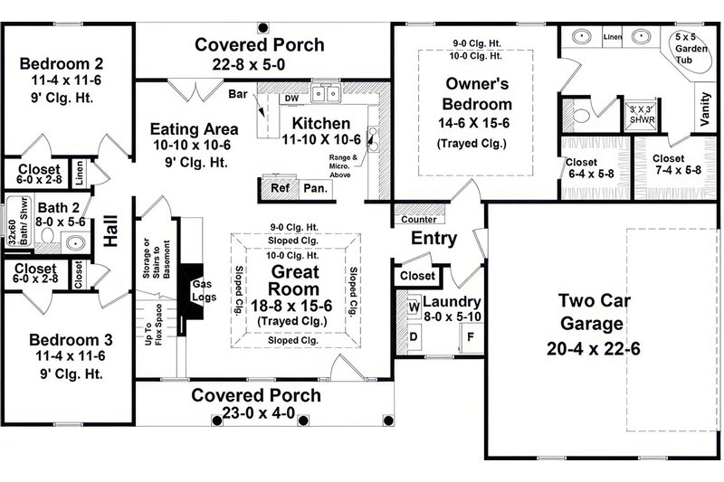 House Blueprint - Floor Plan - Main Floor for Country House Plan #21-651 - 3 bed, 2 bath