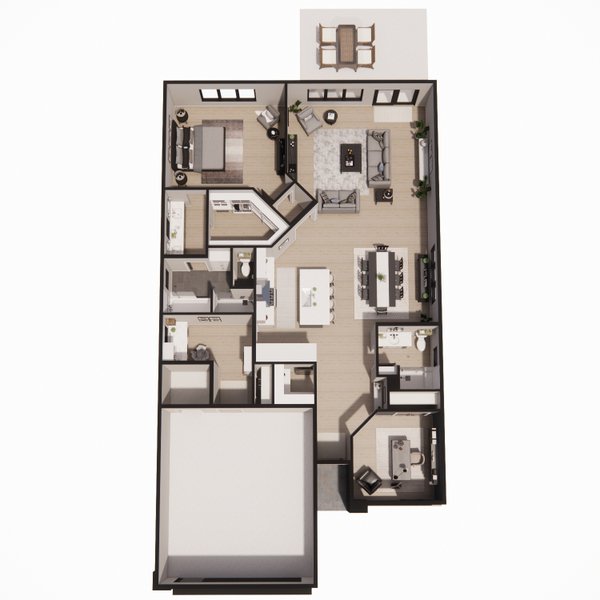 House Blueprint - Floor Plan - Main Floor 1 for Modern House Plan #51-1476 - 2 bed, 2 bath