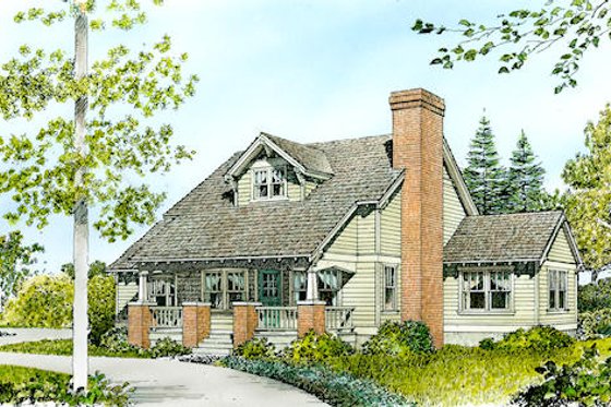 Exterior - Front Elevation for Cottage House Plan #140-127 - 3 bed, 2.5 bath