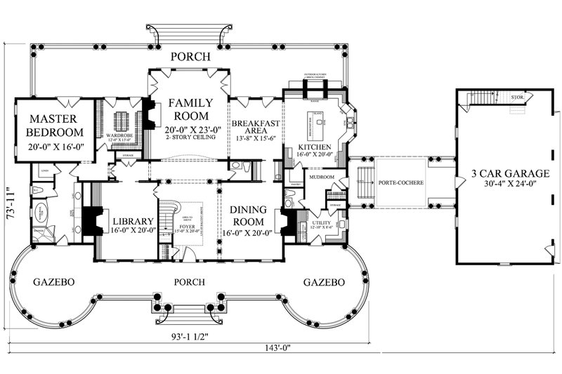 House Blueprint - Floor Plan - Main Floor for Farmhouse House Plan #137-407 - 5 bed, 4.5 bath