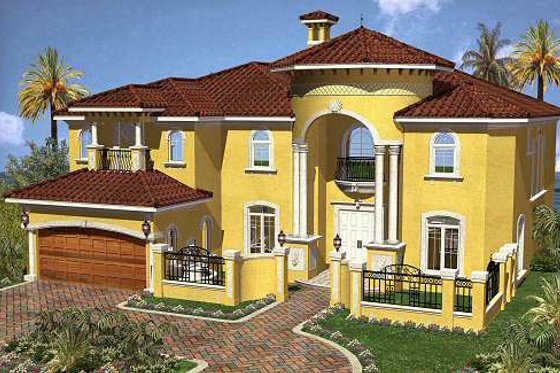 Exterior - Front Elevation for Mediterranean House Plan #420-170 - 6 bed, 5.5 bath