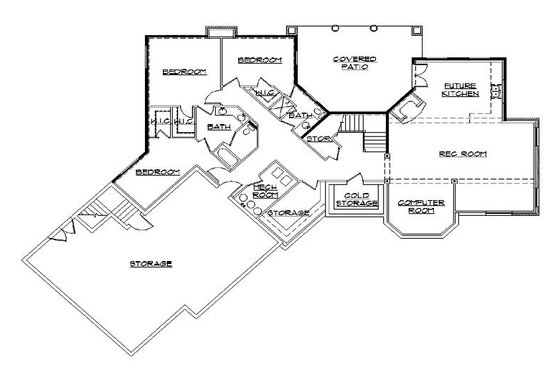 Floor Plan - Lower Floor for Mediterranean House Plan #5-357 - 5 bed, 4.5 bath