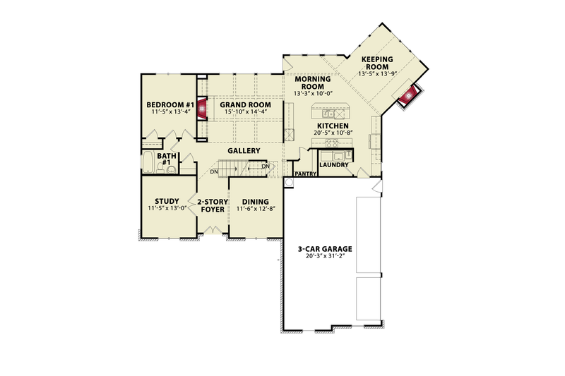 Dream House Plan - Floor Plan - Main Floor for Traditional House Plan #54-450 - 5 bed, 4 bath