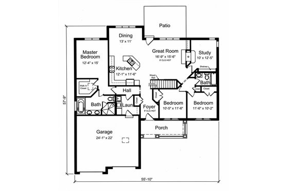 Floor Plan - Main Floor for Craftsman House Plan #46-524 - 3 bed, 2 bath
