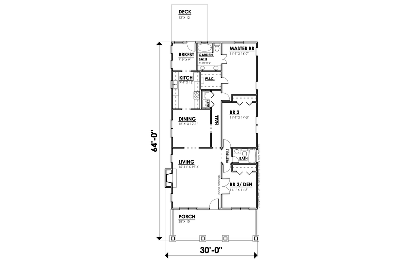 Dream House Plan - Floor Plan - Main Floor for Bungalow House Plan #30-207 - 3 bed, 2 bath