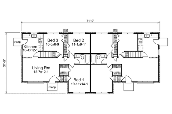 Floor Plan - Main Floor for Ranch House Plan #57-463 - 3 bed, 1 bath