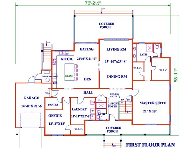 Architectural House Design - Farmhouse Floor Plan - Main Floor Plan #3-344