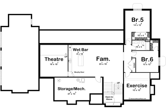 Floor Plan - Lower Floor for Cottage House Plan #455-598 - 4 bed, 3.5 bath