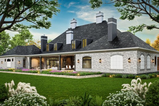 Exterior - Rear Elevation 1 for European House Plan #119-350 - 3 bed, 3.5 bath