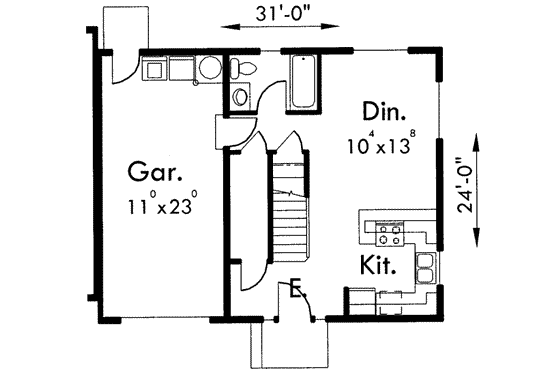 Floor Plan - Main Floor for Traditional House Plan #303-381 - 2 bed, 2 bath
