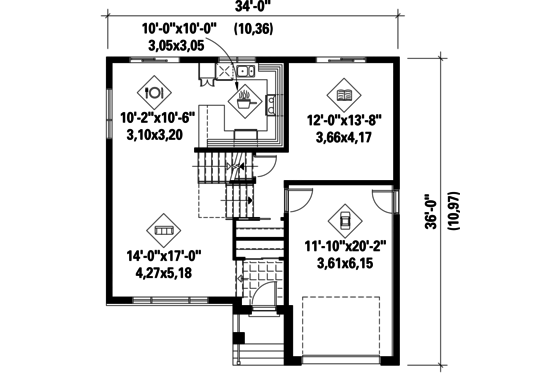 Floor Plan - Main Floor for Contemporary House Plan #25-4296 - 2 bed, 1 bath