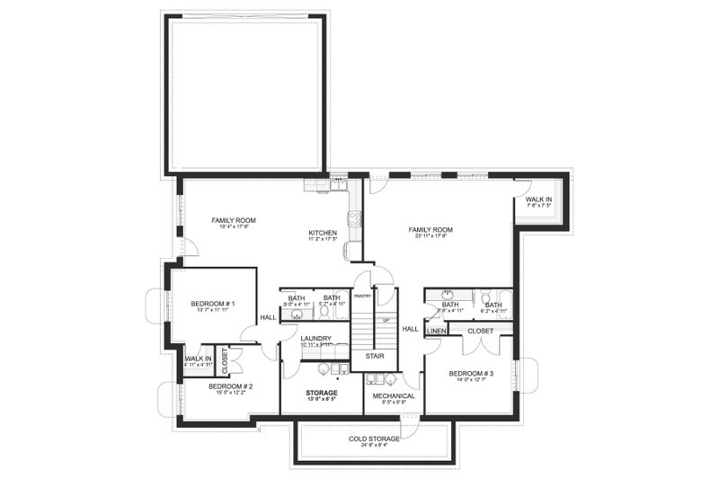 House Blueprint - Floor Plan - Lower Floor for Craftsman House Plan #1060-479 - 3 bed, 2.5 bath
