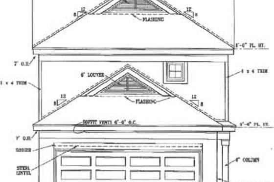 Exterior - Rear Elevation for Classical House Plan #81-447 - 2 bed, 2.5 bath