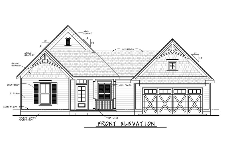 Architectural House Design - Exterior - Front Elevation 3 for Traditional House Plan #20-2074 - 2 bed, 2.5 bath