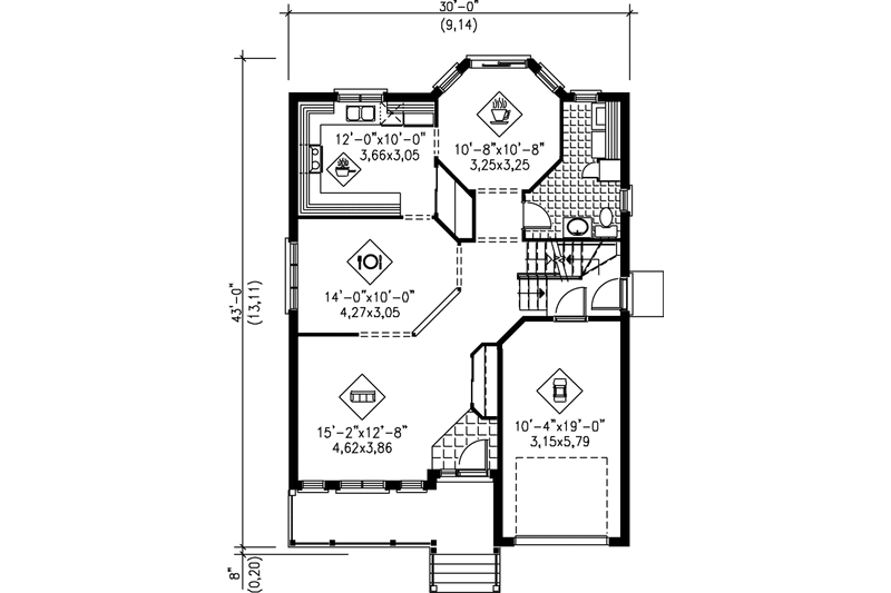 Architectural House Design - Floor Plan - Main Floor for Country House Plan #25-2048 - 3 bed, 1.5 bath