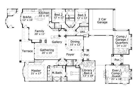 Floor Plan - Main Floor for Mediterranean House Plan #411-822 - 5 bed, 4.5 bath
