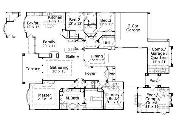 Mediterranean Floor Plan - Main Floor Plan #411-822