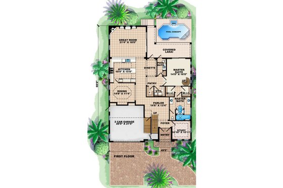 Floor Plan - Main Floor for Mediterranean House Plan #27-383 - 7 bed, 4 bath