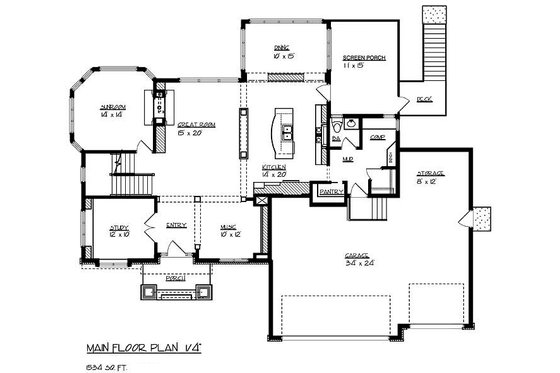 Floor Plan - Main Floor for Traditional House Plan #320-487 - 4 bed, 3.5 bath