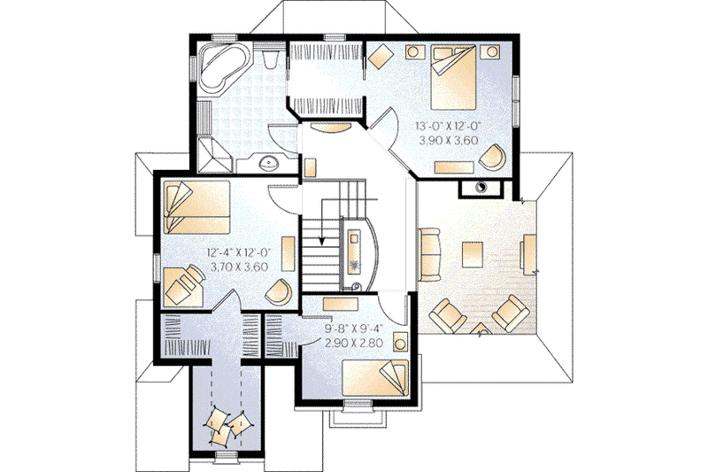 Home Plan - Floor Plan - Upper Floor for European House Plan #23-360 - 3 bed, 2 bath
