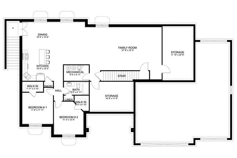 House Plan Design - Floor Plan - Lower Floor for Farmhouse House Plan #1060-291 - 2 bed, 2.5 bath