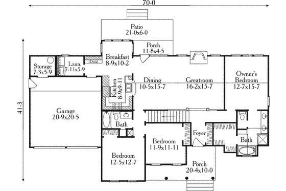 Floor Plan - Main Floor for Southern House Plan #406-205 - 3 bed, 2 bath