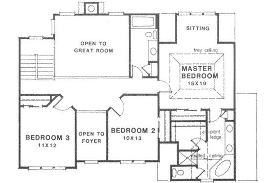 Floor Plan - Upper Floor for Traditional House Plan #129-122 - 3 bed, 2.5 bath