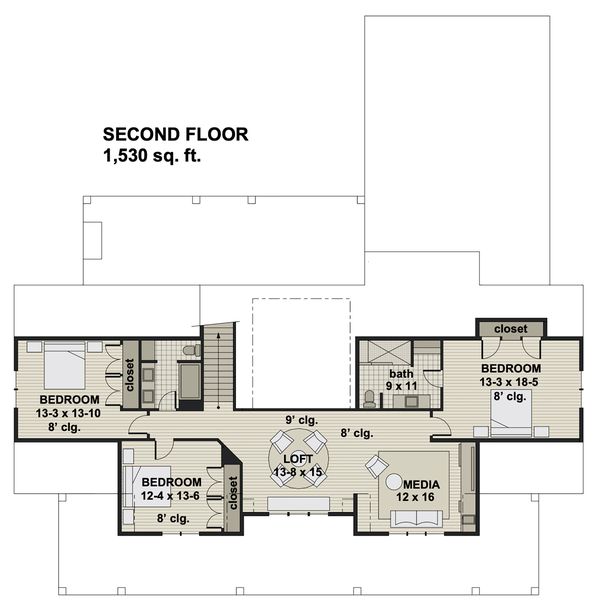 Farmhouse Floor Plan - Upper Floor Plan #51-1160